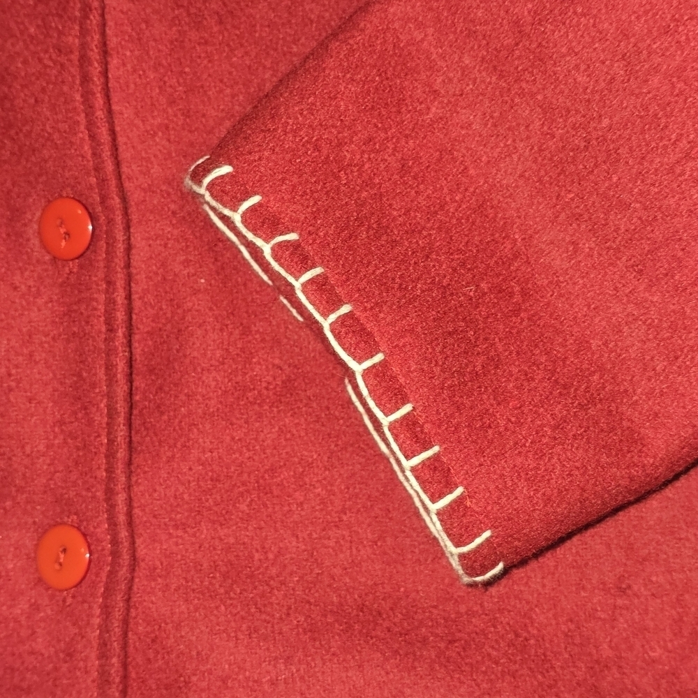 TAKE TWO WOOL BLEND CHRISTIMAS LINED JACKET SNOWMAN VINTAGE RED WOMENS LARGE - Picture 3 of 8